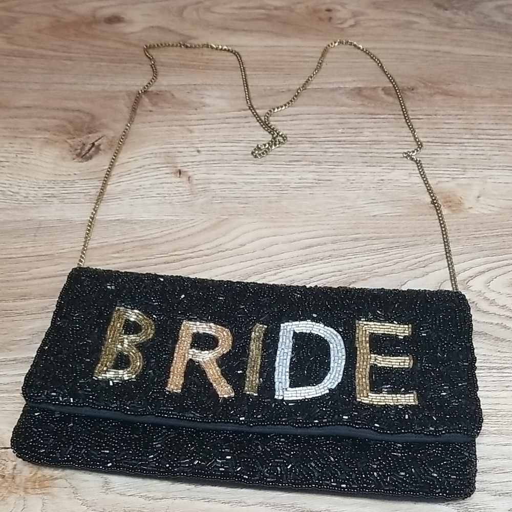 Seed Black Beaded Bride Clutch Gold Rose Gold Silver Purse Crossbody Mini